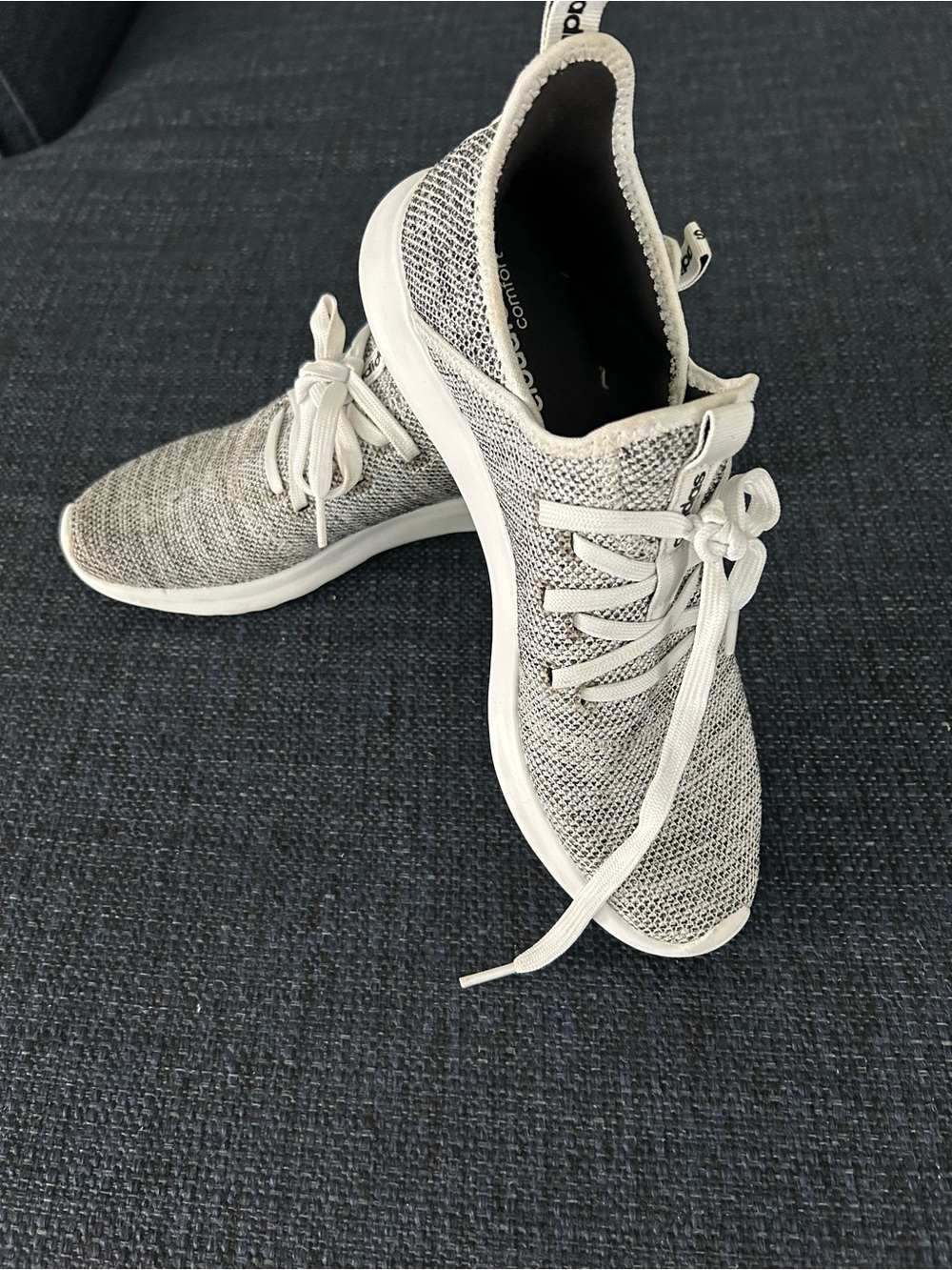Adidas Women's Light Gray Knit Lace-Up Sneakers.Size 9